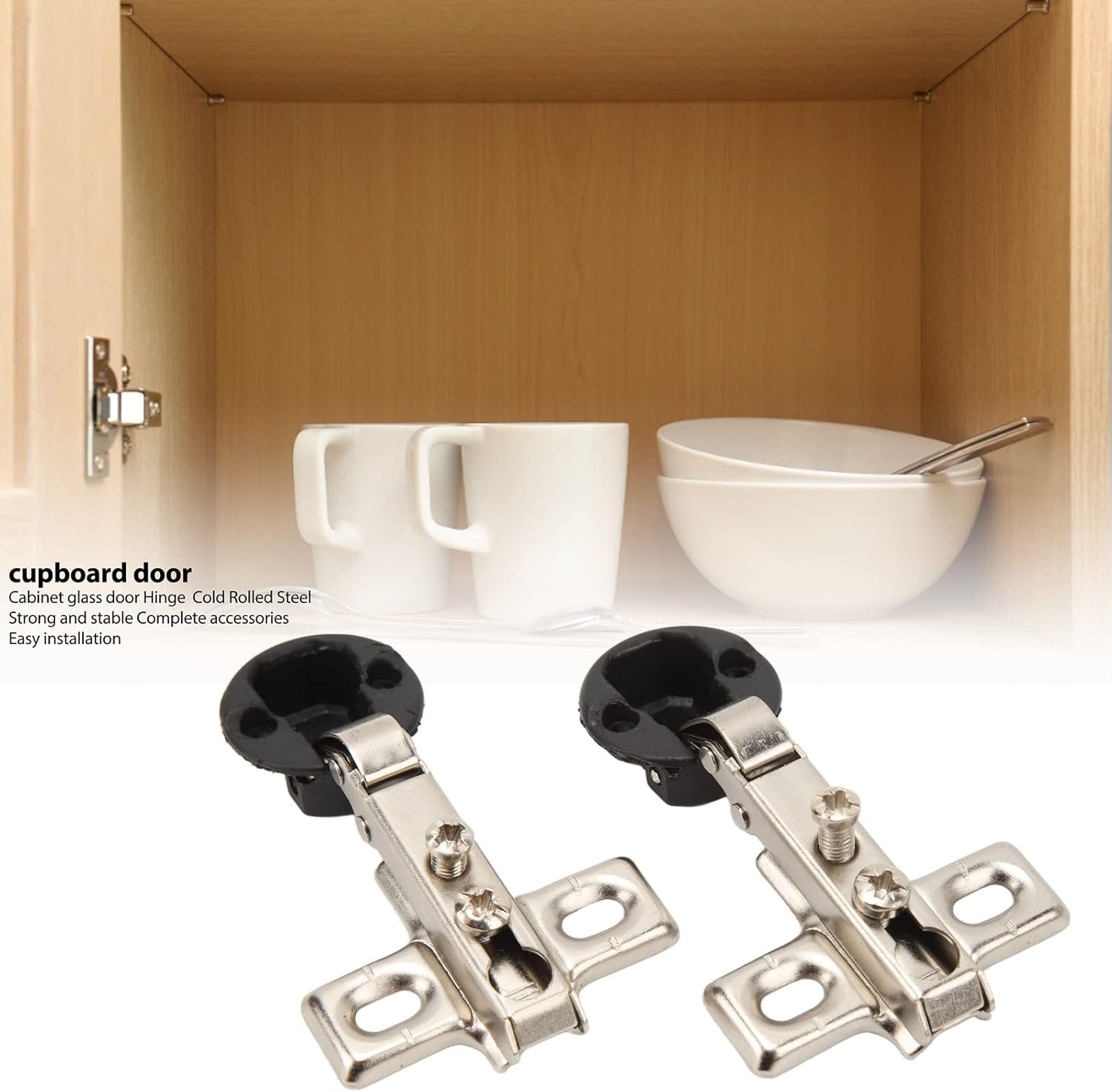 Alomejor Glass Hinge Mini Cabinet Hinge Strong Spring for Cabinet Glass Door, Easy to Install 2pcs 26mm Hole Hydraulic for Home Kitchen Cold Rolled Steel Plate (Full Cover)