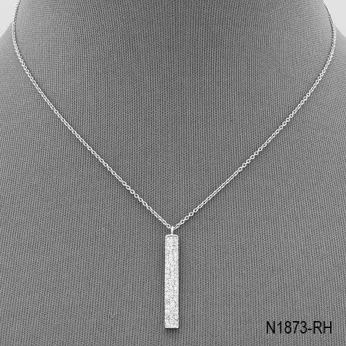 Silver Finish Cubic Zirconia Designer Inspired Bar Pendant Necklace LL-262