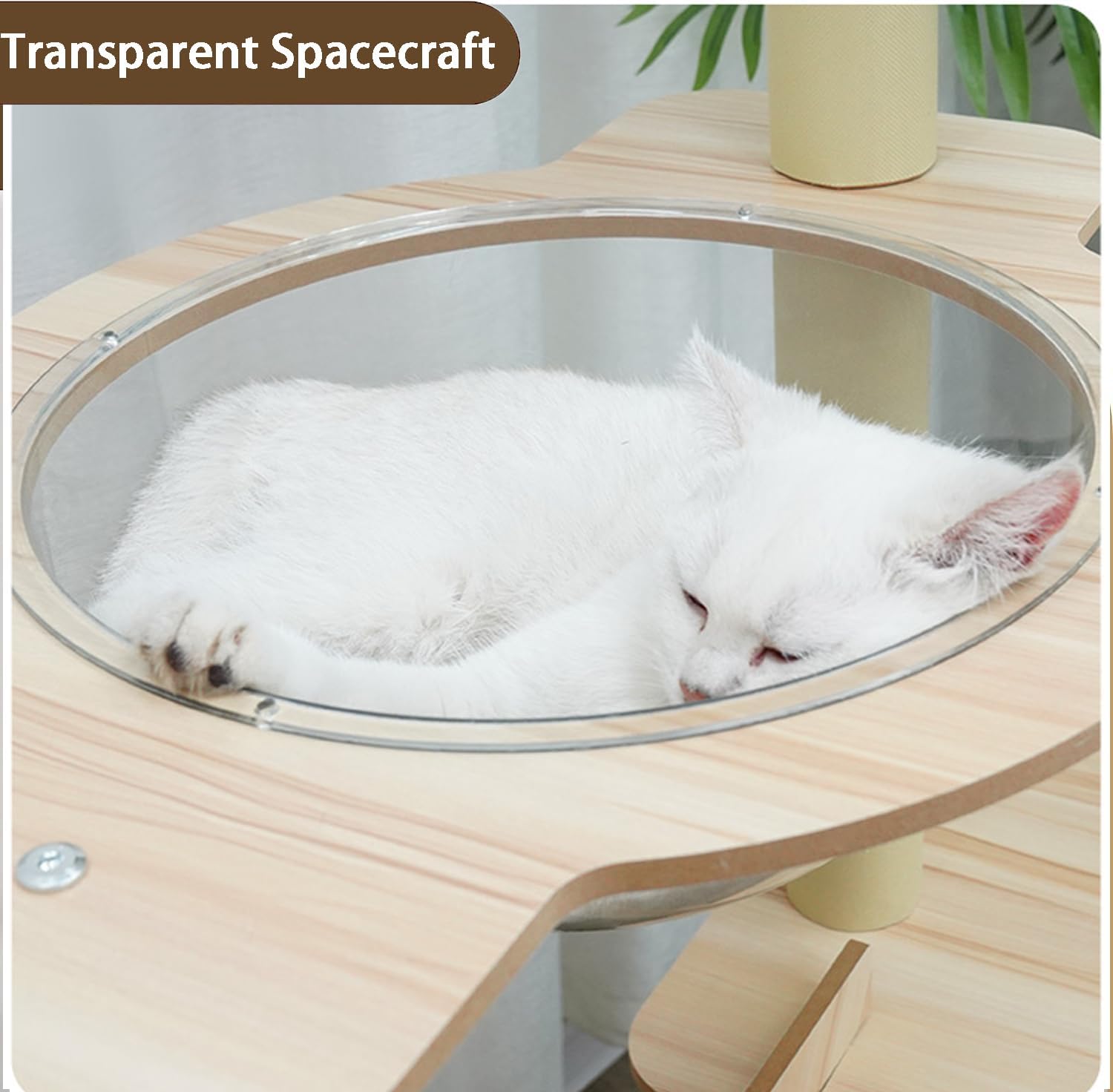 Rascador para Gatos Grandes,165 cm Arbol para Gatos con 12 Postes, 1 Casa para Gatos,Cápsula Espacial Transparente, 3 Plataformas,Pompón,1 Escalera de sisal para moler Garras(Color Madera