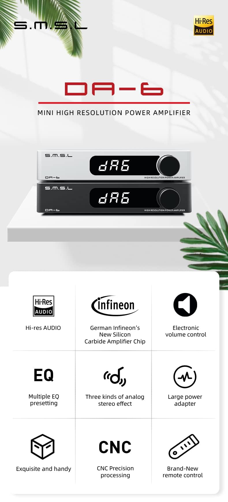 Amazon.com: SMSL DA-6 Power Amplifier Mini High Resolution DA6 Amp