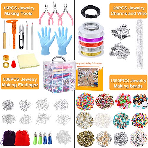 Pp Opount Jewelry Making Kit, 1960 Pieces Jewelry Making Supplies For Bracelets Includes Beads, Charms, Findings, Jewelry Pliers, Beading Wire For Necklace Bracelet, Earrings Making And Repairing #TOP1