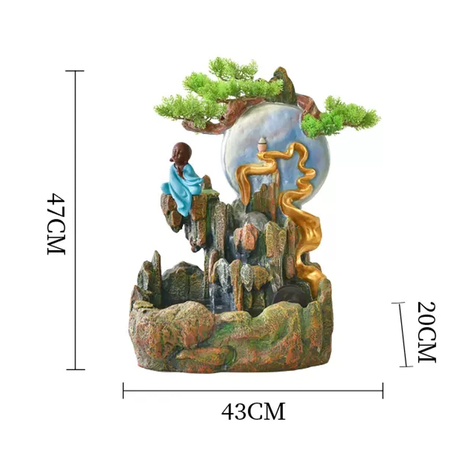 Fontaines à Eau de Table Fontaines d'eau intérieures et Cascades avec brumisateur Feng Shui Fontaine d'eau avec encens à refoulement for la méditation Strees Relief Décor Japonais avec jardinière for