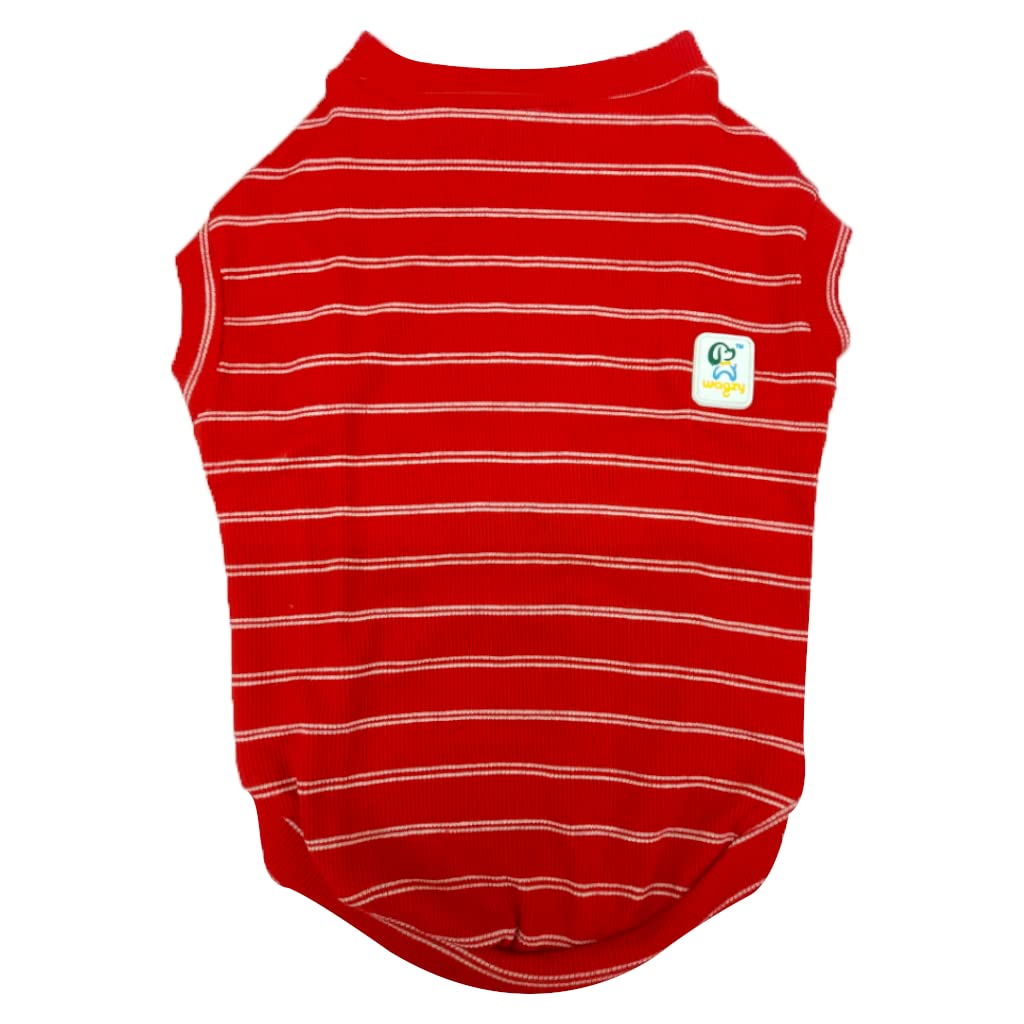 WAGZY Red & White Stiped Woven Stretchable T-Shirts for Puppies, Kitten, Dogs and Cats (24" - 3XL) (B0CDGRYG25) Amazon Price History, Amazon Price Tracker