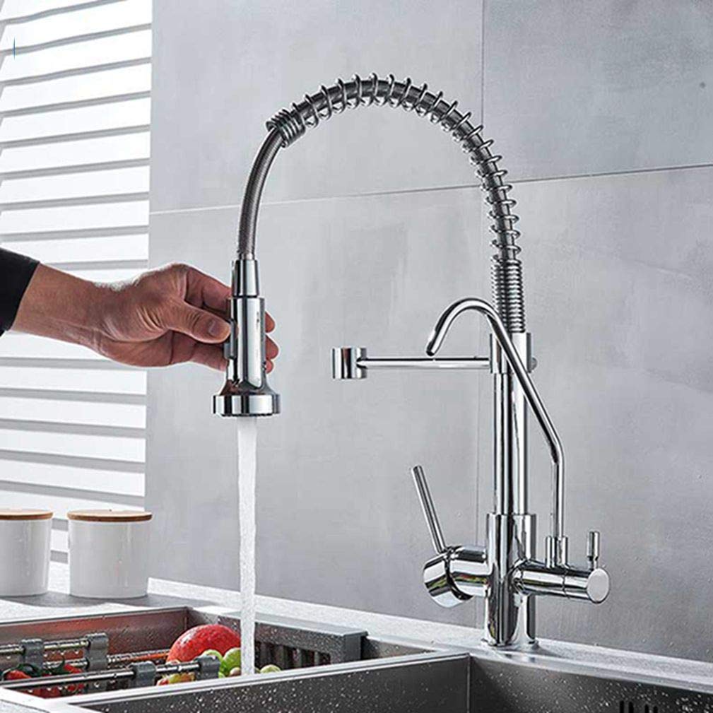 Zqfhsx Chrome A Chrome Purify Kitchen Faucet Deck Mount Dual Handle Purification Mixer Tap Swivel Spout Water For Drinking Filter Faucets 3 Way,