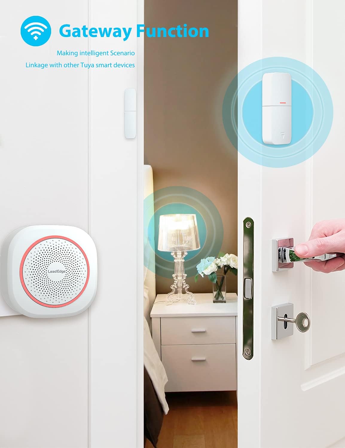 LeadEdge AS100 Smart Home Security System, with 1 Siren, 6 Door Sensors, 2 Remote Controls and 1 Doorbell, Real-time App Push, Work with Alexa, WiFi Door Alarm System for House, Apartment