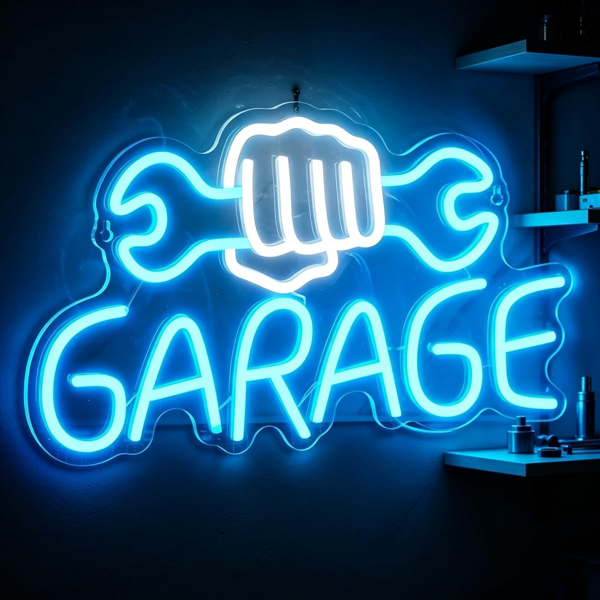 Niestandardowy neonowy znak do garażu, pięść i klucz LED, neonowa lampa ścienna, ściemniana neonowa lampa USB do warsztatu mechanika, do salonu samochodowego, spersonalizowany prezent na Dzień Ojca