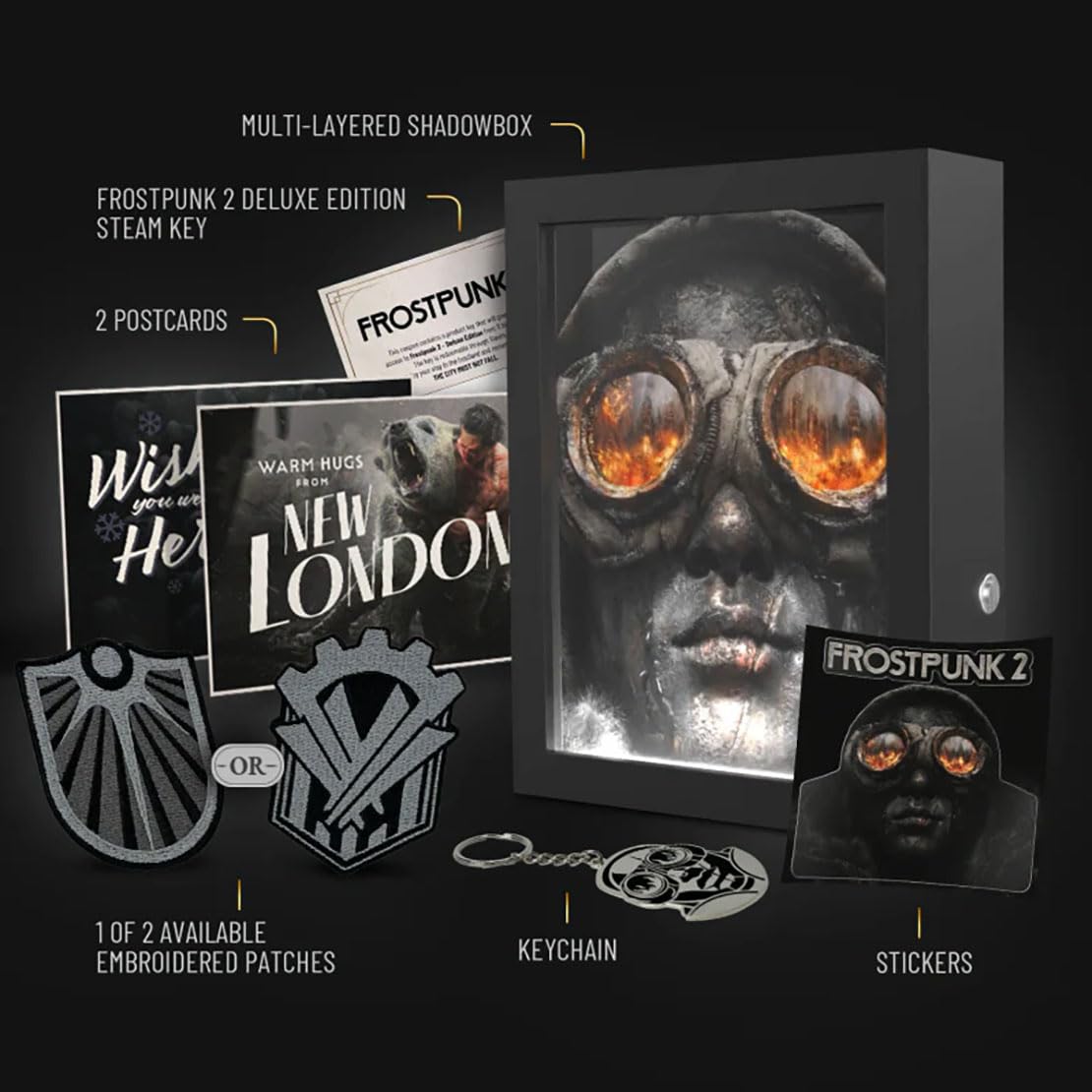 Frostpunk 2 Deluxe Edition Collector's Box Set, PC Game with Shadowbox, Steam Key, Patches, Postcards, Keychain, Stickers