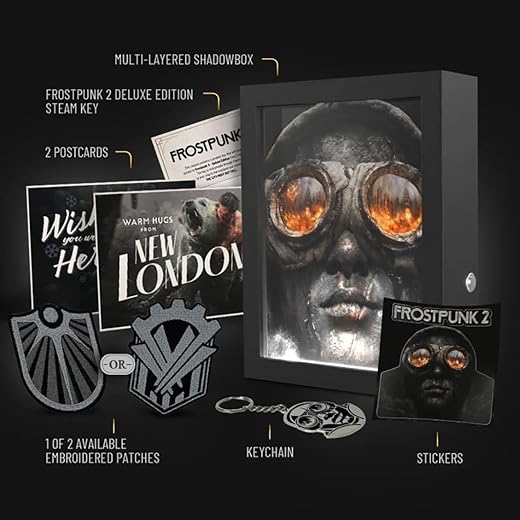 Frostpunk 2 Deluxe Edition Collector's Box Set, PC Game with Shadowbox, Steam Key, Patches, Postcards, Keychain, Stickers