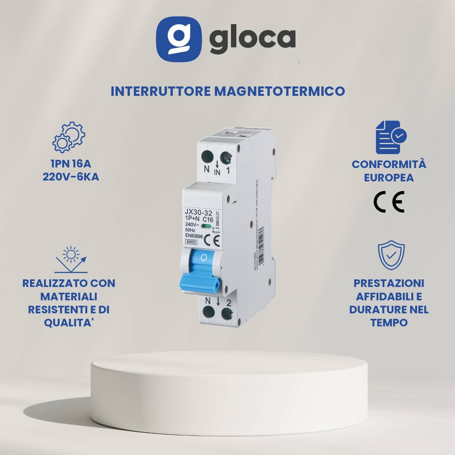 gloca Set 3 Interruttori Magnetotermici Automatici 1P+N 16A 220V 6KA 1 Modulo DIN C16