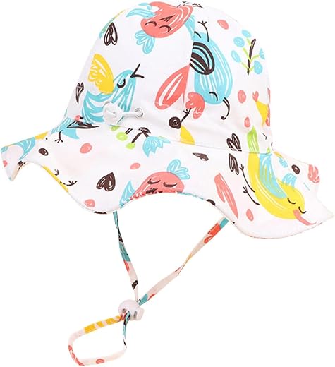 Bold N Elegant Cartoon Print Kids Cotton Sun Hat with Adjustable Chin Strap, Beach Cap Fishing Hat for Boys and Girls