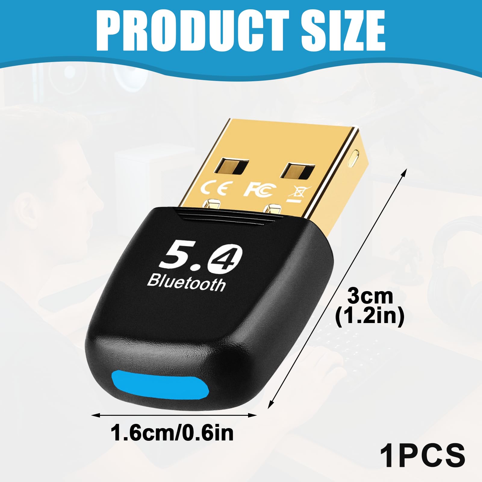 Adaptador Bluetooth para PC, dongle USB Bluetooth 5.4, adaptador USB de baja latencia, llave Bluetooth para ordenador de escritorio/portátil, Plug & Play, receptor Bluetooth para Windows