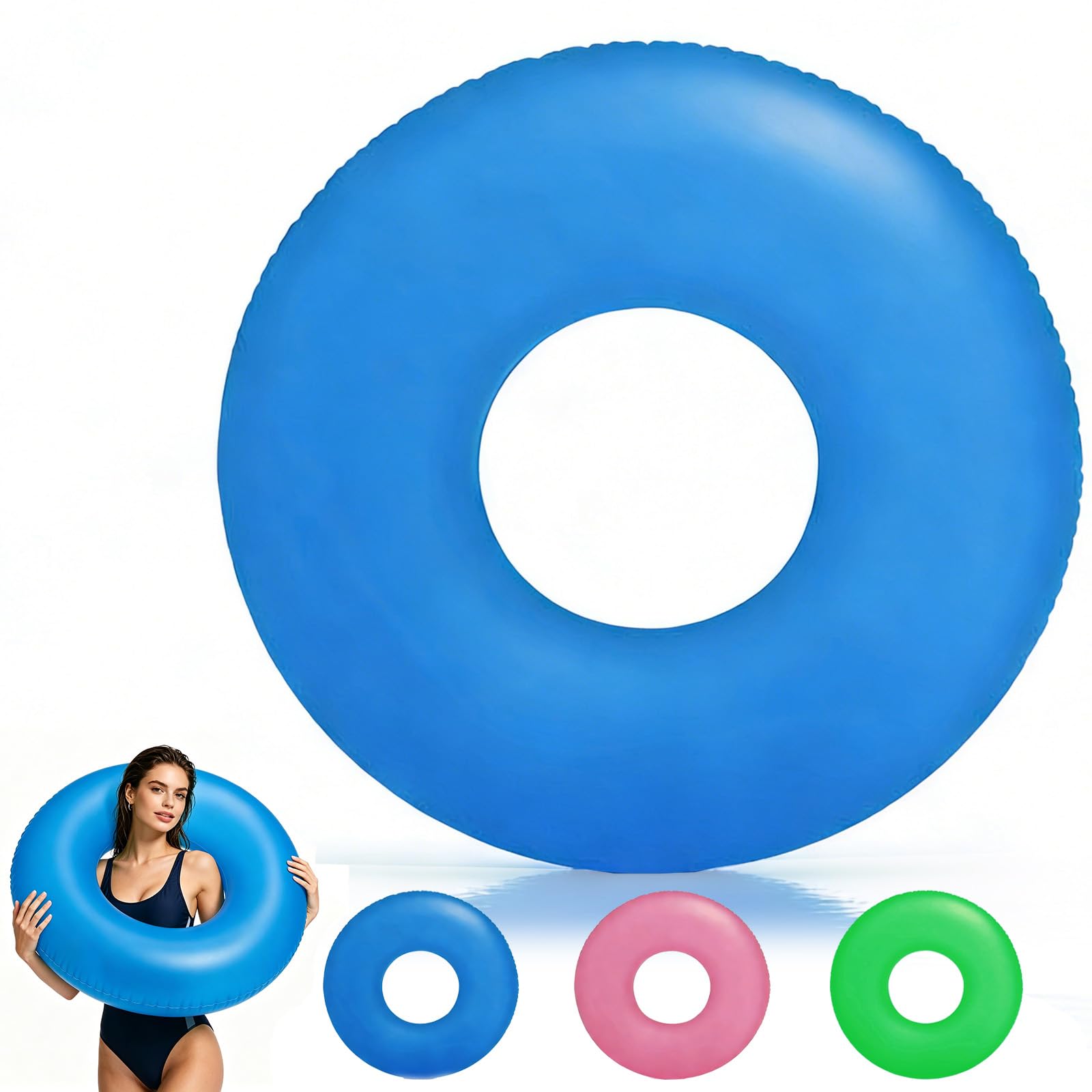 Inflatable Rings for Pool Adult, Inflatables Pool Floats Blue, 90cm Rubber Rings for Women Men, PVC Swimming Rings, Floaties Ring Toy Water floats for Summer Pools Beach Party Water Sport