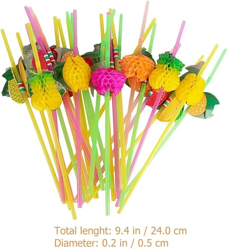 Miniatura 6 de Kichvoe Paquete de 60 pajitas de fiesta con temática hawaiana, agitadores de bebidas en forma de fruta para niños y niñas, pajitas de plástico