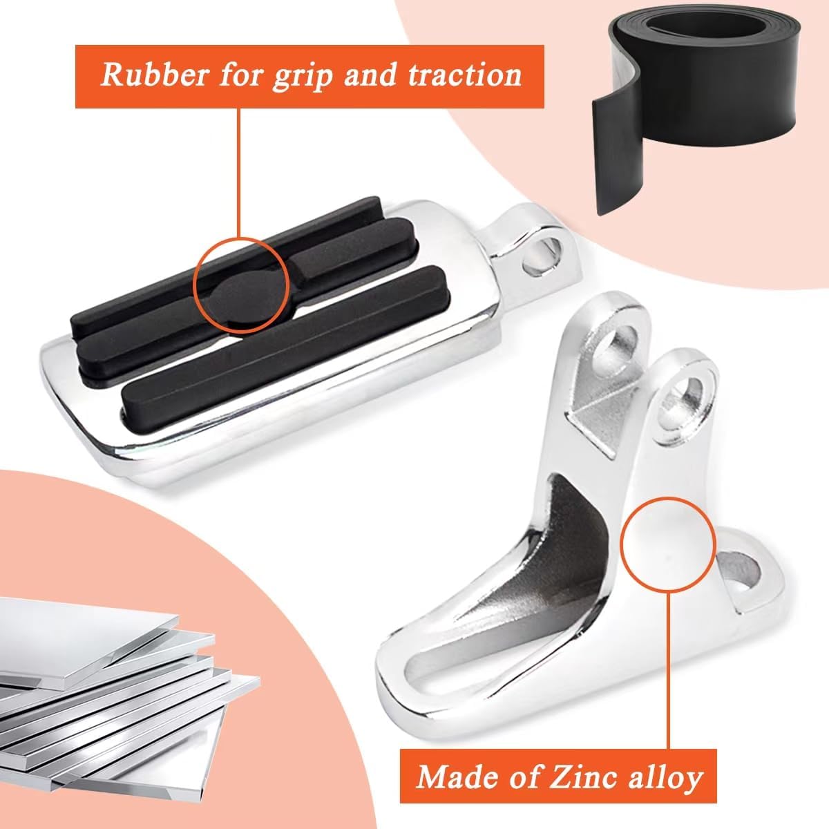 FOVPLUE Passenger Mini Footboard, Passenger Footpegs w/Mount Kit for Harley Touring 1993-2025,for CVO Electra Glide Road Glide Road King Street Glide Ultra Classic Ultra Limited Revival FLH,Chrome#2