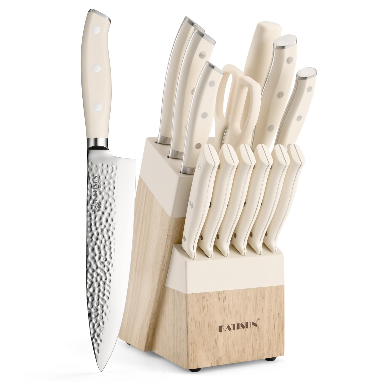 KATISUN 14-Piece Hammered Knife Set