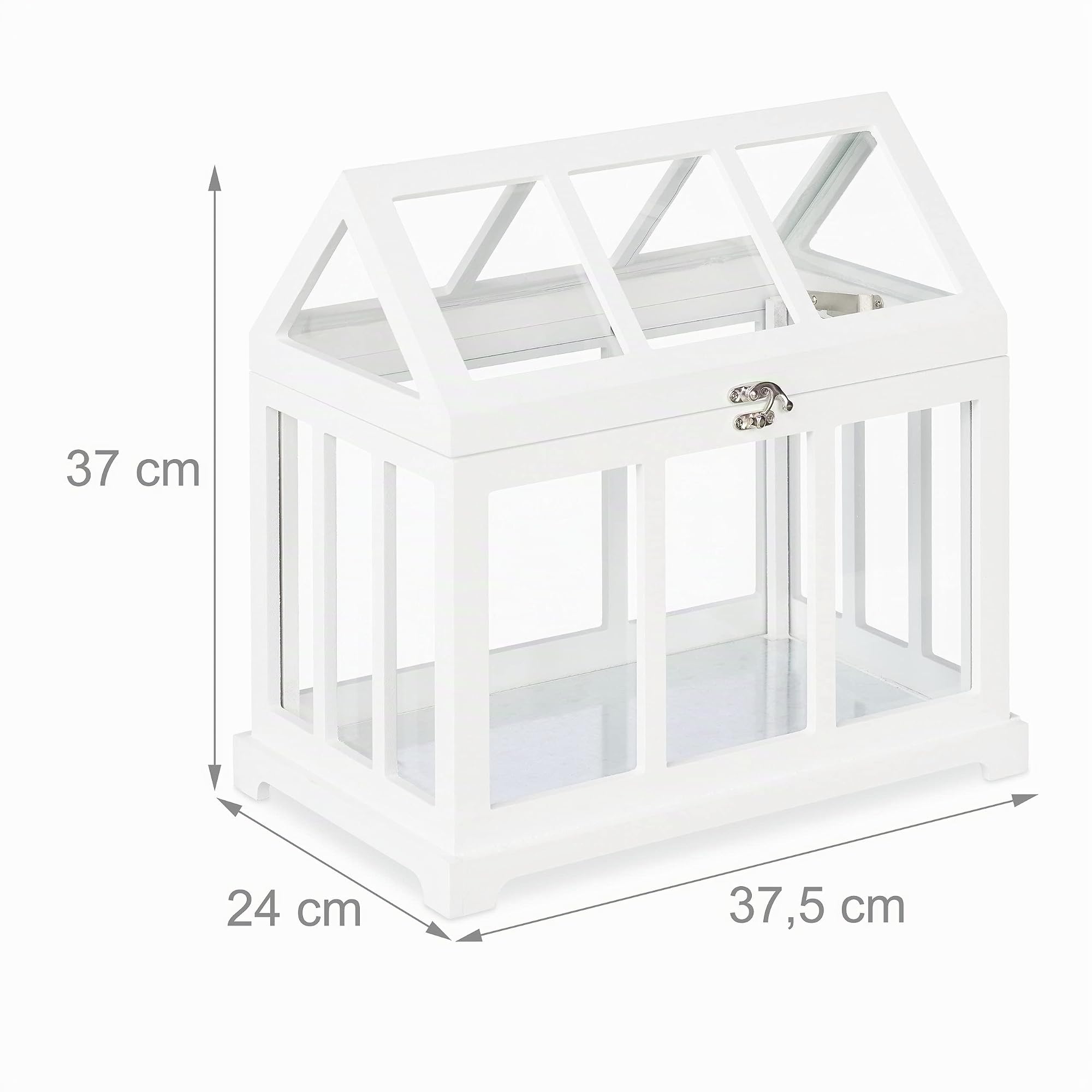 Relaxdays Set 2 Mini Serre da Interni, Legno MDF e Vetro Temperato, 2 Dimensioni, Shabby Chic, anche Decorative, Bianco