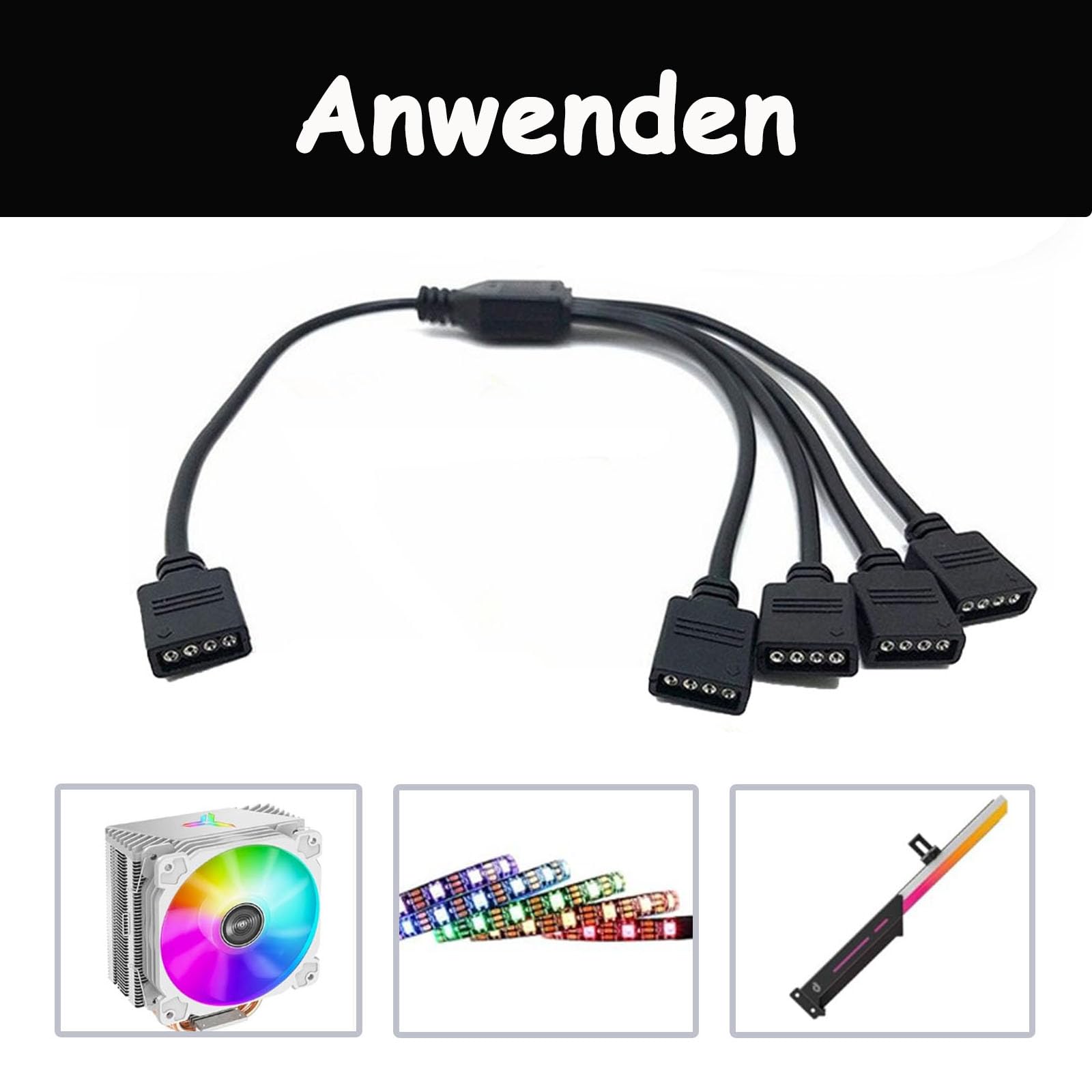 ARGB - Cable divisor de 12 V 4 pines RGB direccionable, 1 a 4, para ventiladores de carcasa, cable divisor y enfriador de CPU (negro)
