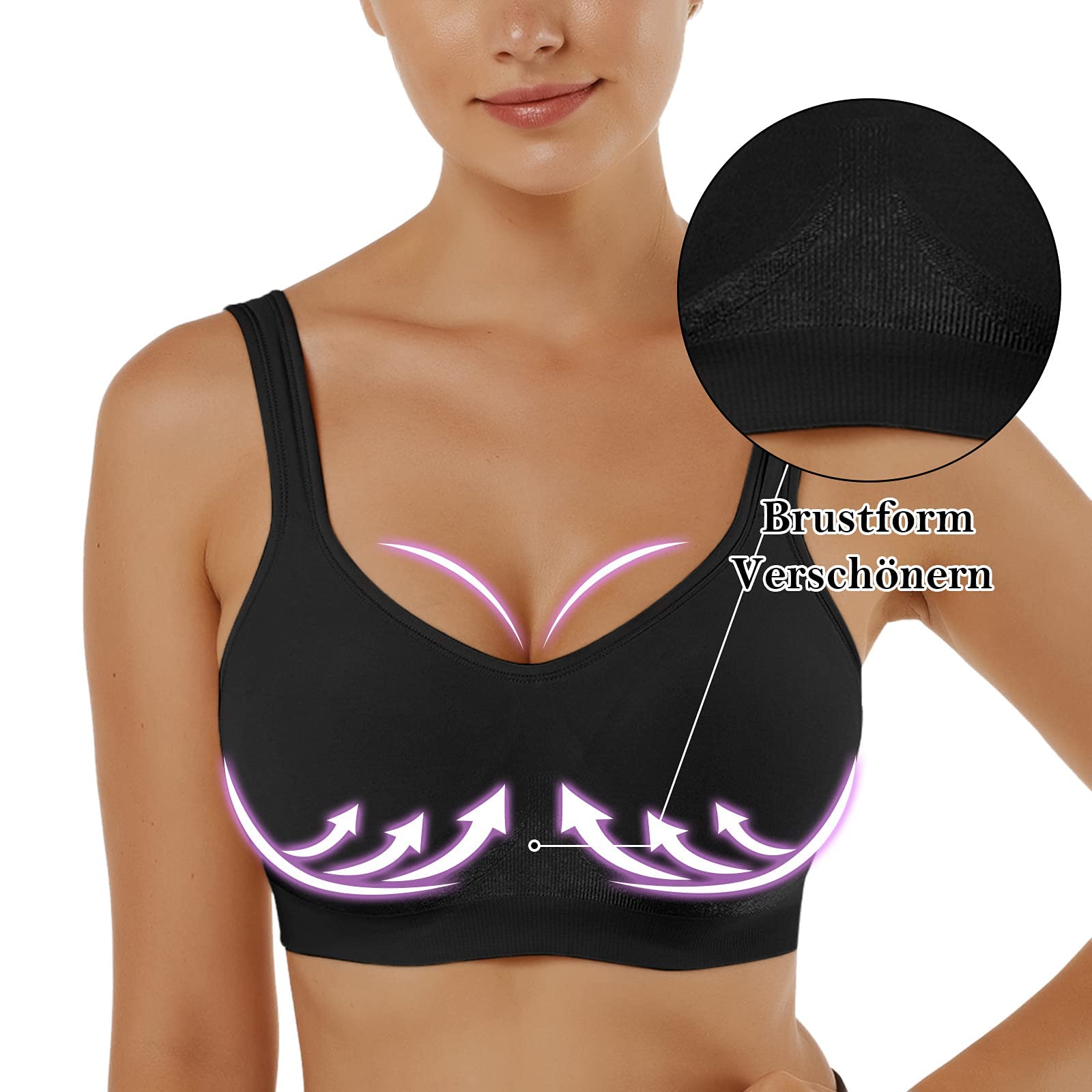 Vertvie Conjunto de sujetador deportivo para mujer, liso, sin aros, clásico, cómodo, elástico, sujeción media, con relleno, 1, 2 o 3 unidades