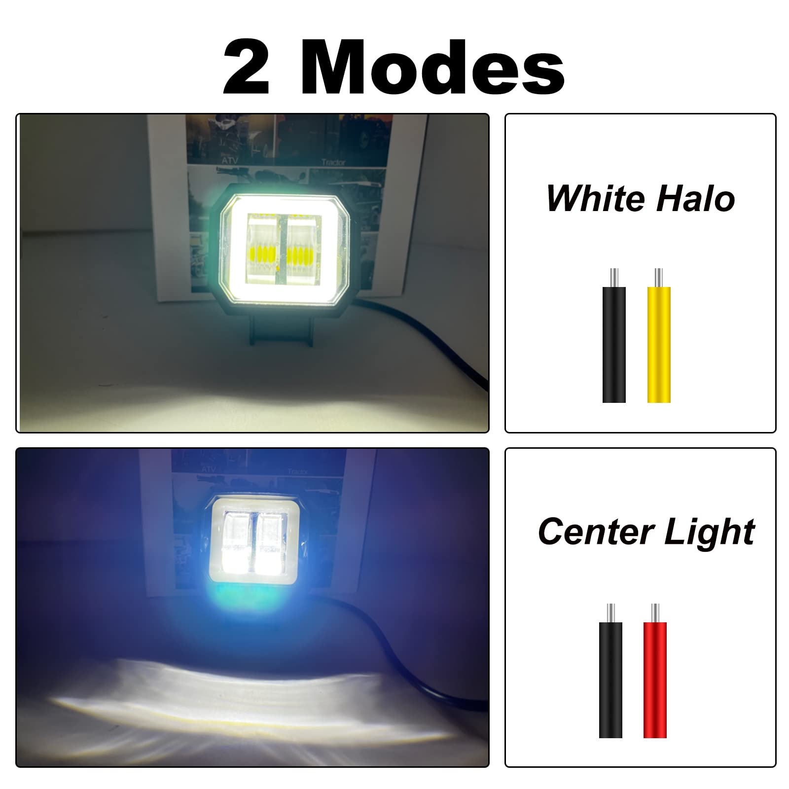 Biqing 2PCS Feux Additionnels Moto avec Vert Angel Eye,Carré de 3 Pouces 20W Phare LED Moto Avant 12V/24V Phare de Travail Brouillard Feux de Jour de Motos DRL Avec Interrupteur 22mm