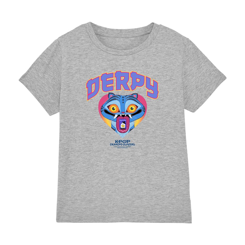 K-Pop Demon Hunters Unisex Kid's Kpop Demon Hunters-Derpy Collegic T Shirt, Heather Grey, 12-13 Jahre