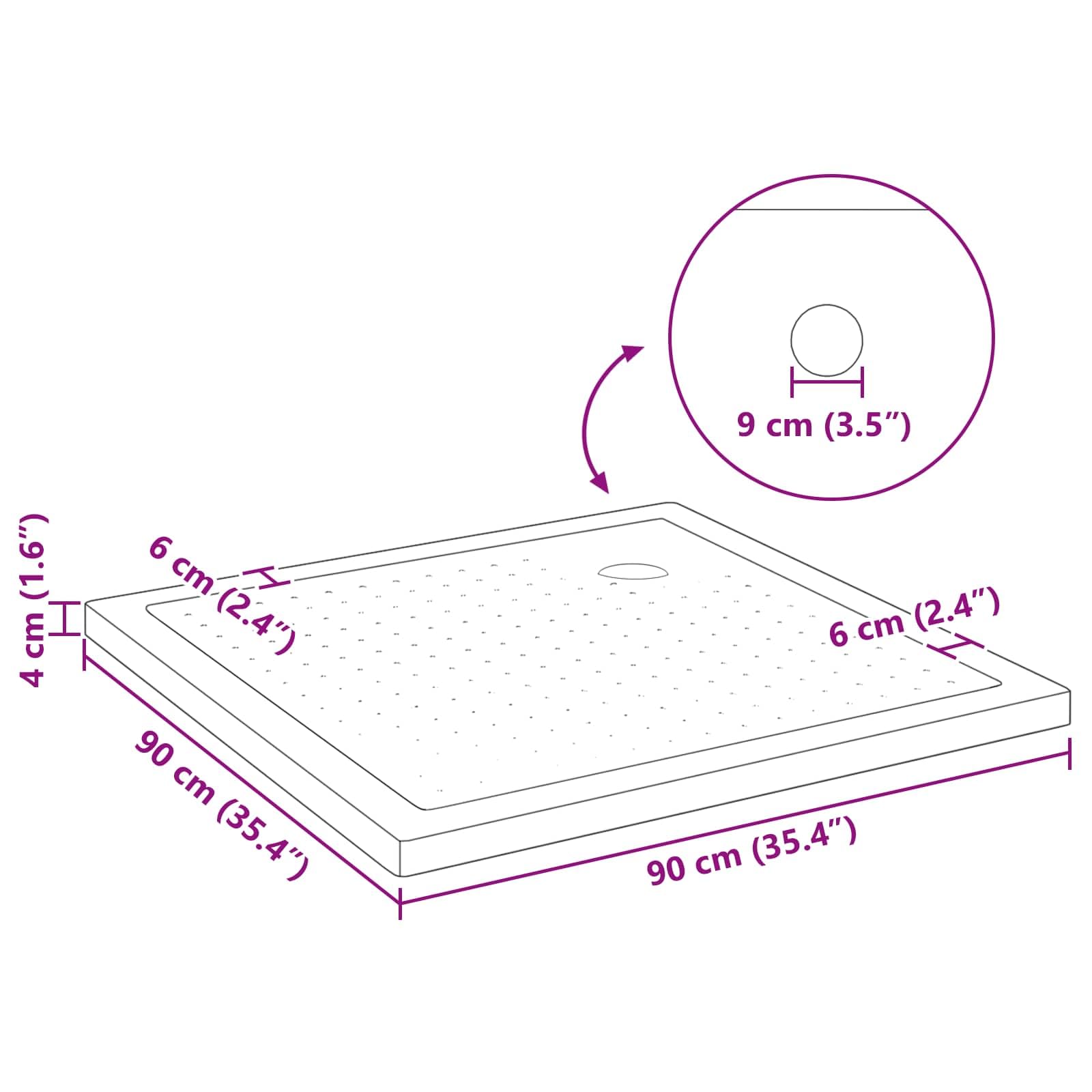 vidaXL Półka prysznicowa z kropkami 90 x 90 x 4 cm ABS czarna