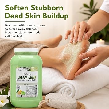 SPA REDI Lemon Pedicure Massage Cream & Foot Mask Hyaluronic Acid, Amino Acids & Panthenol for Cracked Heels & Dry Skin | Paraben-Free, Silicone-Free, Cruelty-Free | Made in USA | 128 oz