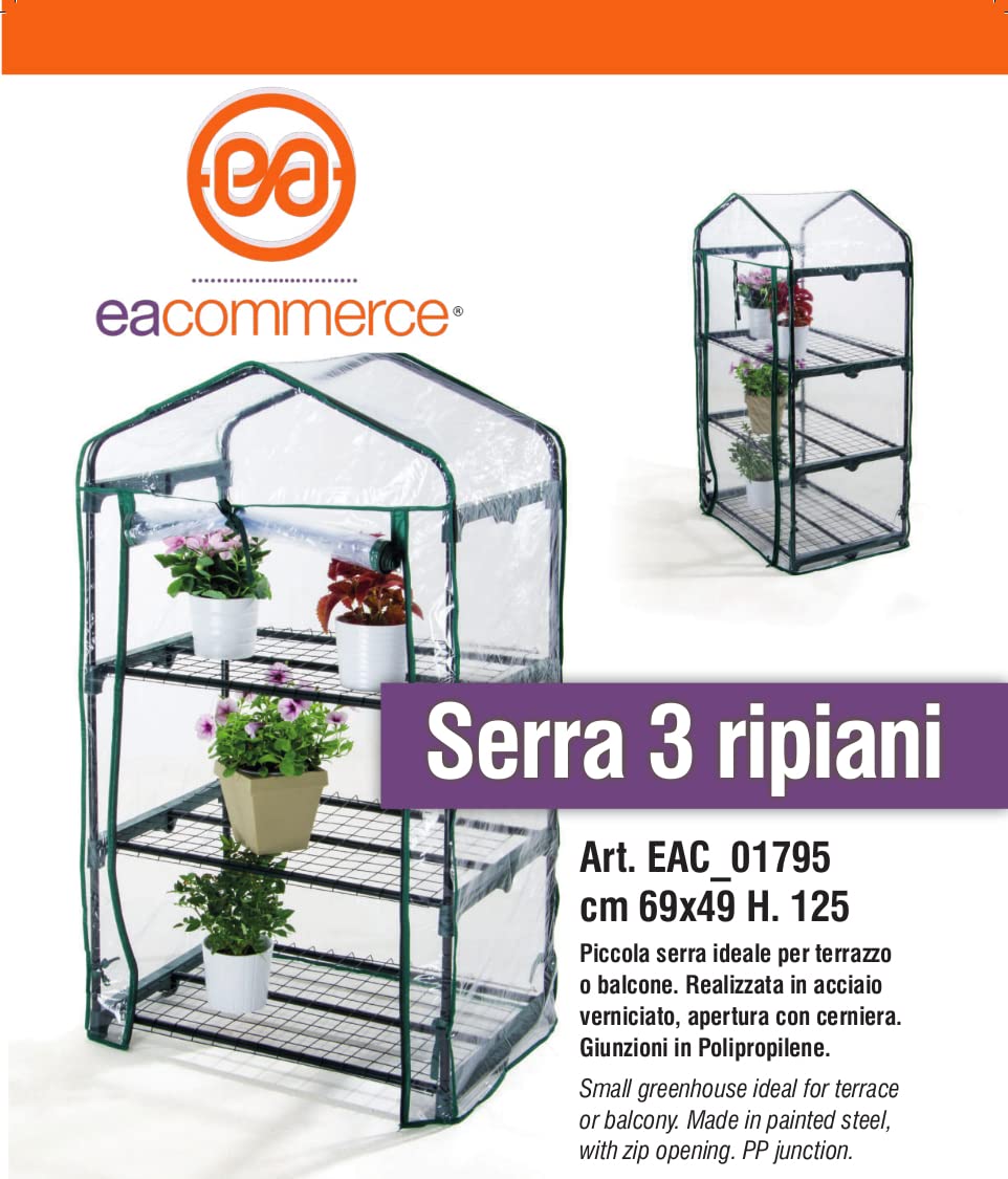 Serra da Giardino e Balconi con copertura in PVC impermeabile per Orti, Piante e fiori (3 Ripiani - 69x49x125H cm)
