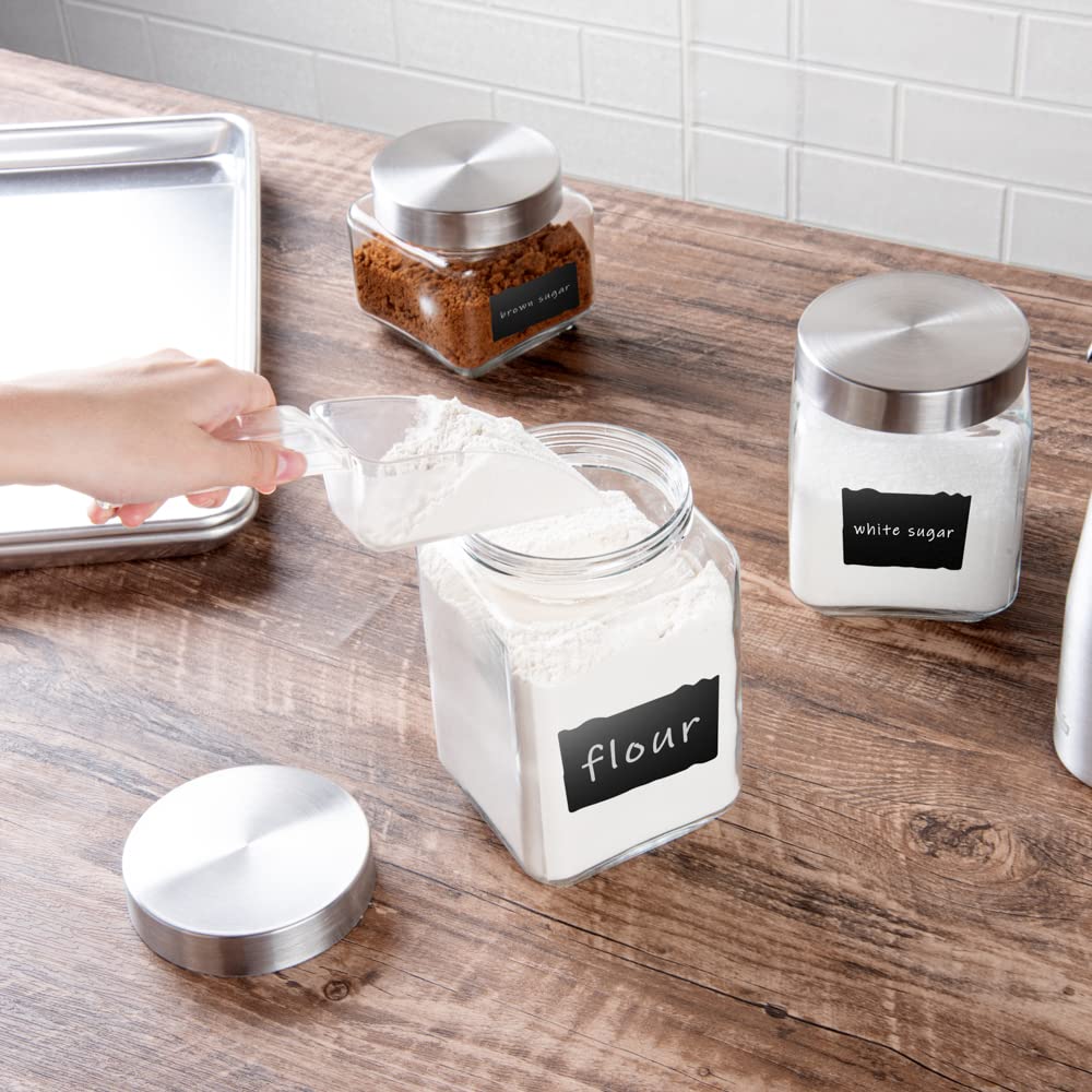 Restaurantware Vetri - Juego de 3 tarros de cristal con tapa, etiqueta de pizarra, 1 caja