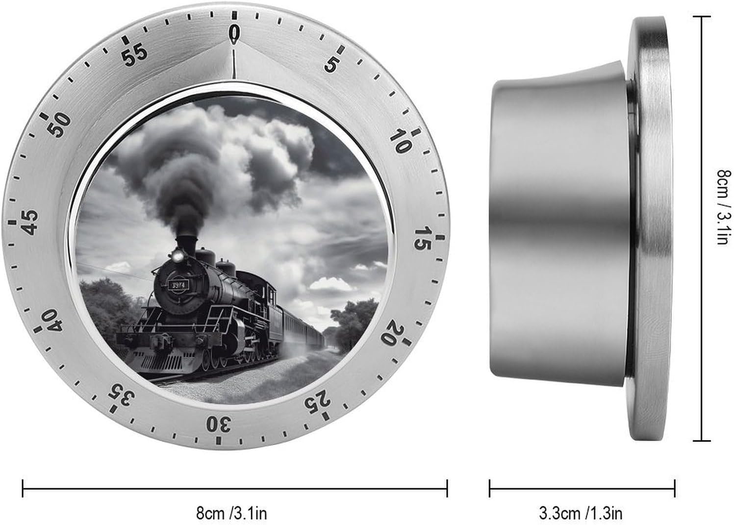 Steam Train Clouds Timers Exquisite Stainless Steel Mechanical Kitchen Timer with Loud Alarm Magnetic Manual Countdown Timer Wind Up Cooking Timer Clock for Home Study Cooking