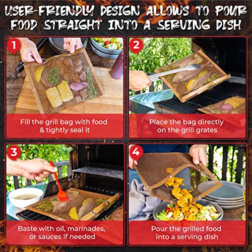 Oleex Non-Stick Large BBQ Grilling Bags Copper Color + Basting Brush - Reusable PTFE Mesh Indoor Outdoor Charcoal Barbecue Grill Bag Accessories, Heat-Resistant Up to 500 F, Dishwasher-Safe by OLEEX YOUR KITCHEN HELPER - Used condition - Image 3