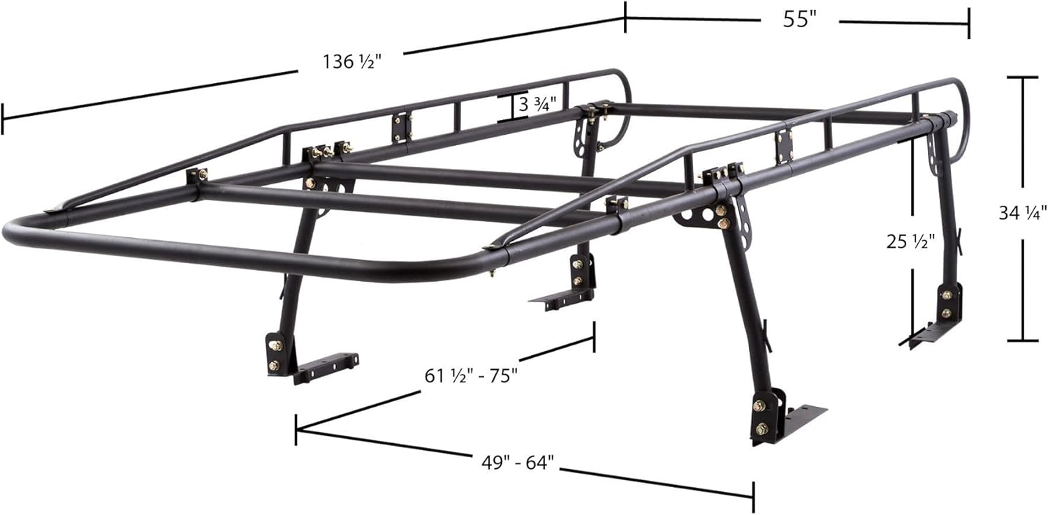 Elevate Outdoor Universal Over-Cab Truck Ladder Rack, 800 lb Capacity, Adjustable 49"–64" Width, Steel Contractor Rack for Pickup Beds, No-Drill Clamp-On Install - Image 7