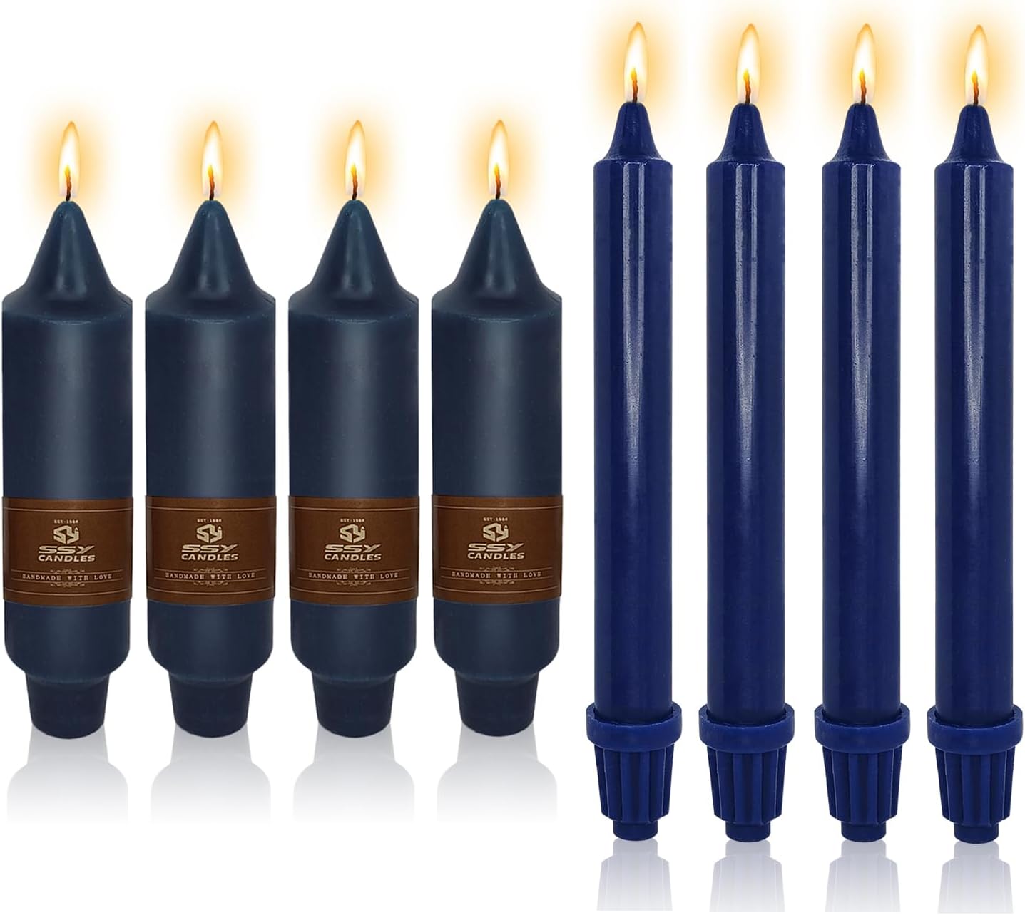 NJAO HOO 5 Inch Navy Short Taper Candle, 8 Inch Indigo Candlesticks Unscented Dripless Tapered Candle Set for Home Decor Wedding Party Dinner Candles 8 Pack