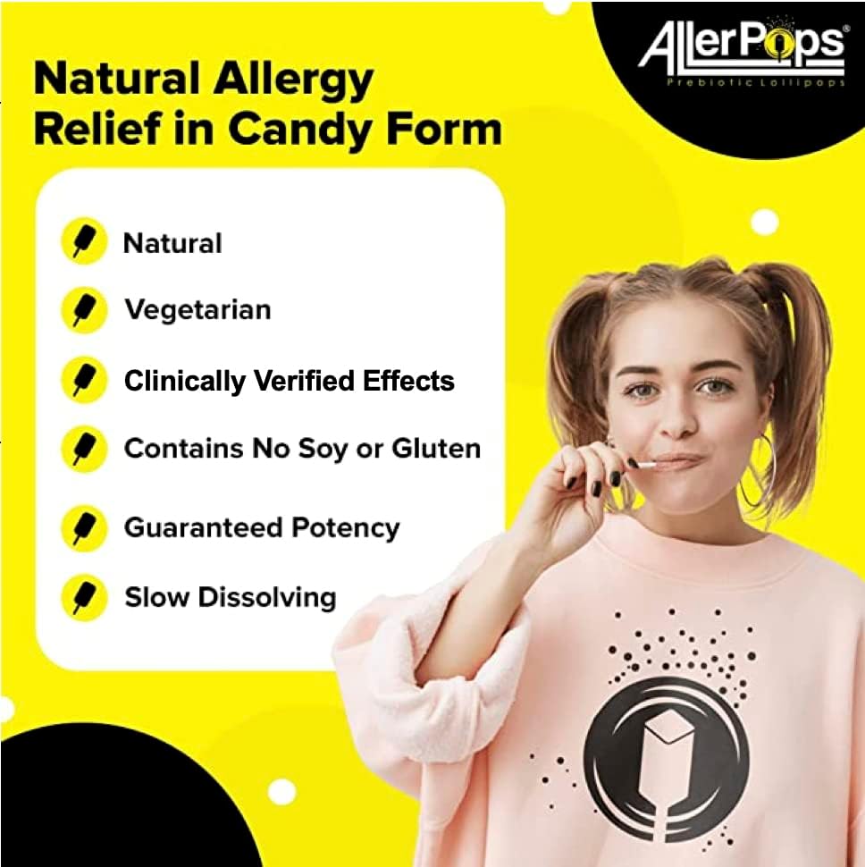 AllerPops Probiotic Lollipops - Long Lasting Allergy, Sinus and Headache Relief, Immune Booster - Eases Respiratory Irritations and Complete Nutrition for Airway Probiotics, 12 Lozenges