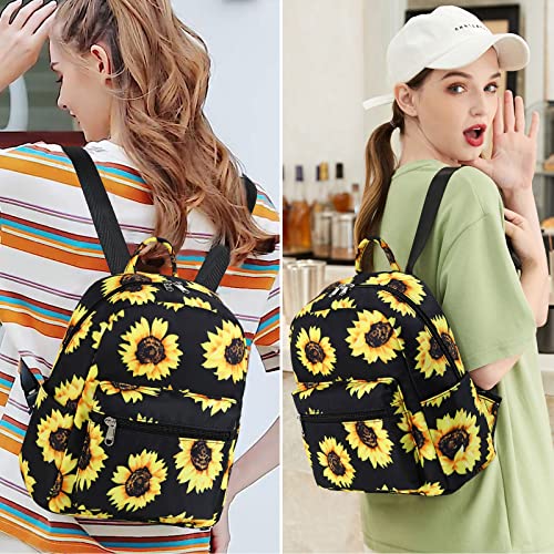 Ledaou Mini Backpack Girls Cute Small Backpack Purse For Women Teens Kids School Travel Shoulder Purse Bag (Black Sunflower, 1 Pcs) #TOP5