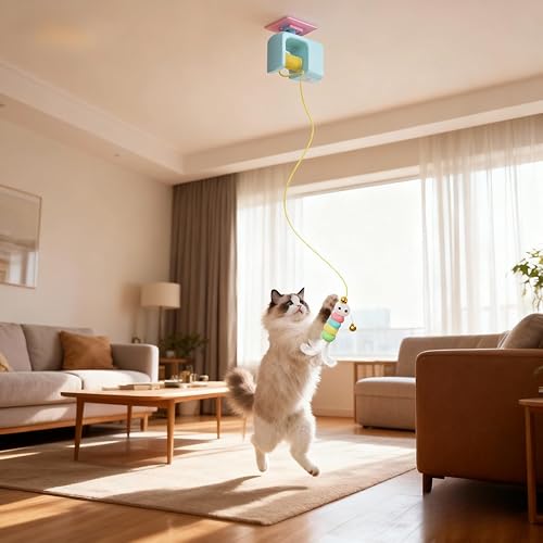 Miniatura 4 de Juguete automático interactivo para gatos de interior, juguetes de cuerda retráctil interactivos para gatos, oruga y pájaro volador para marco de
