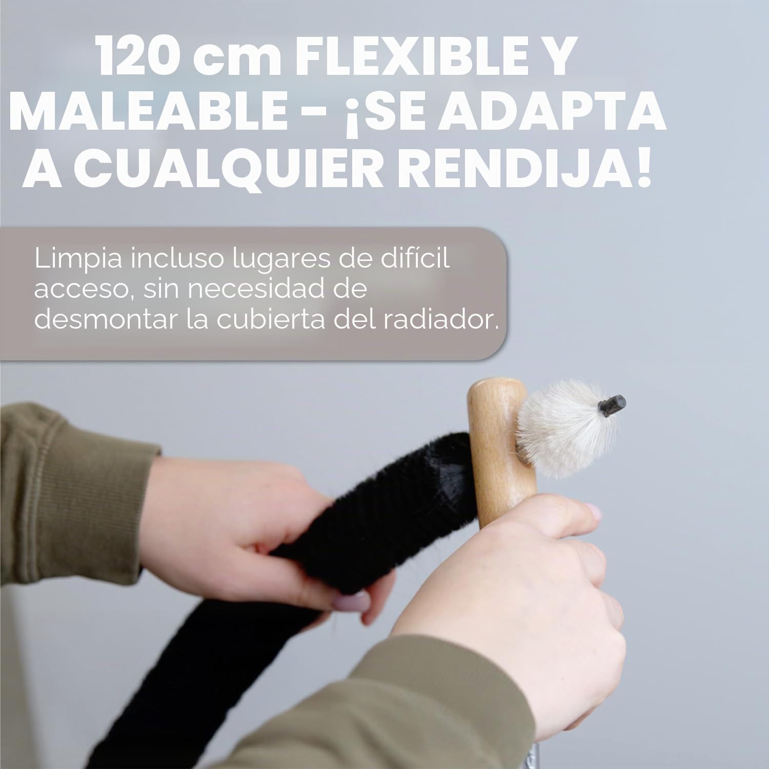Cepillo del Radiador - 2 Piezas - 120cm - Cepillos de Calentador con Cerdas de Pelo de Cabra - Ideal para Calentadores de Panel