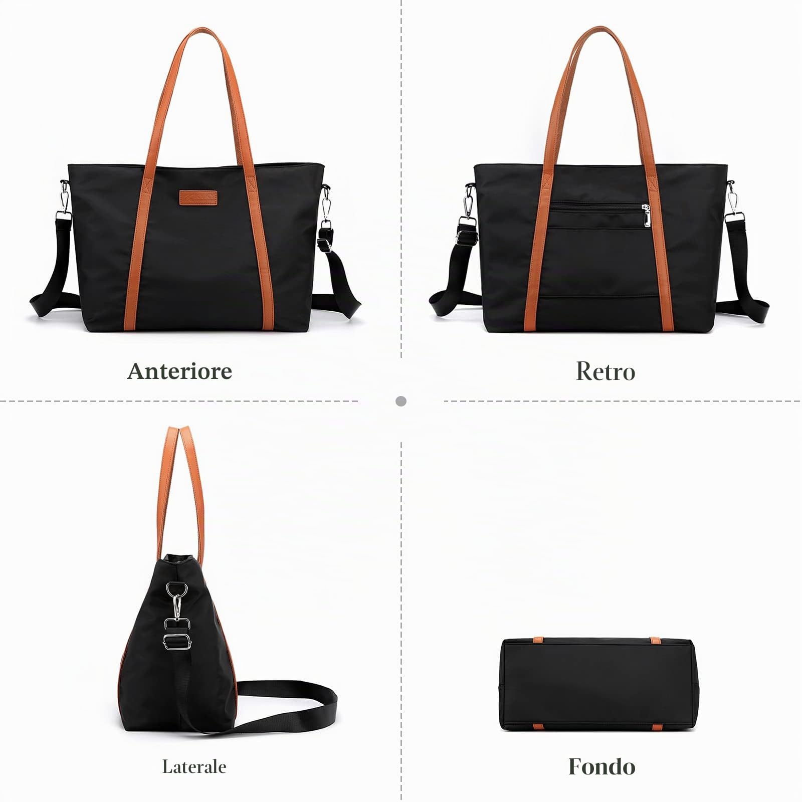 Borsa per Laptop da 15.6 Pollici Borse a Spalla Donna Casuale Borsa a Mano Borsa a Tracolla Tote per Scuola Viaggio Ufficio Lavoro Nero