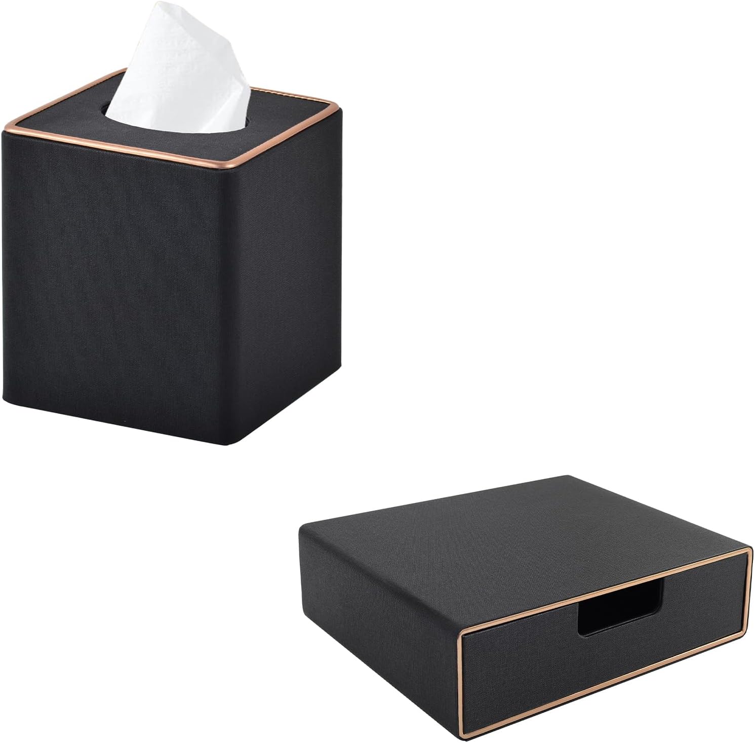 Single Drawer Filing Cabinet with Gold Trimmed Black Cloth Drawer with Tissue Box Cover, Both Products are Designed with Gold Trimmed, Fashionable and Luxurious, Suitable for Your Office Desk