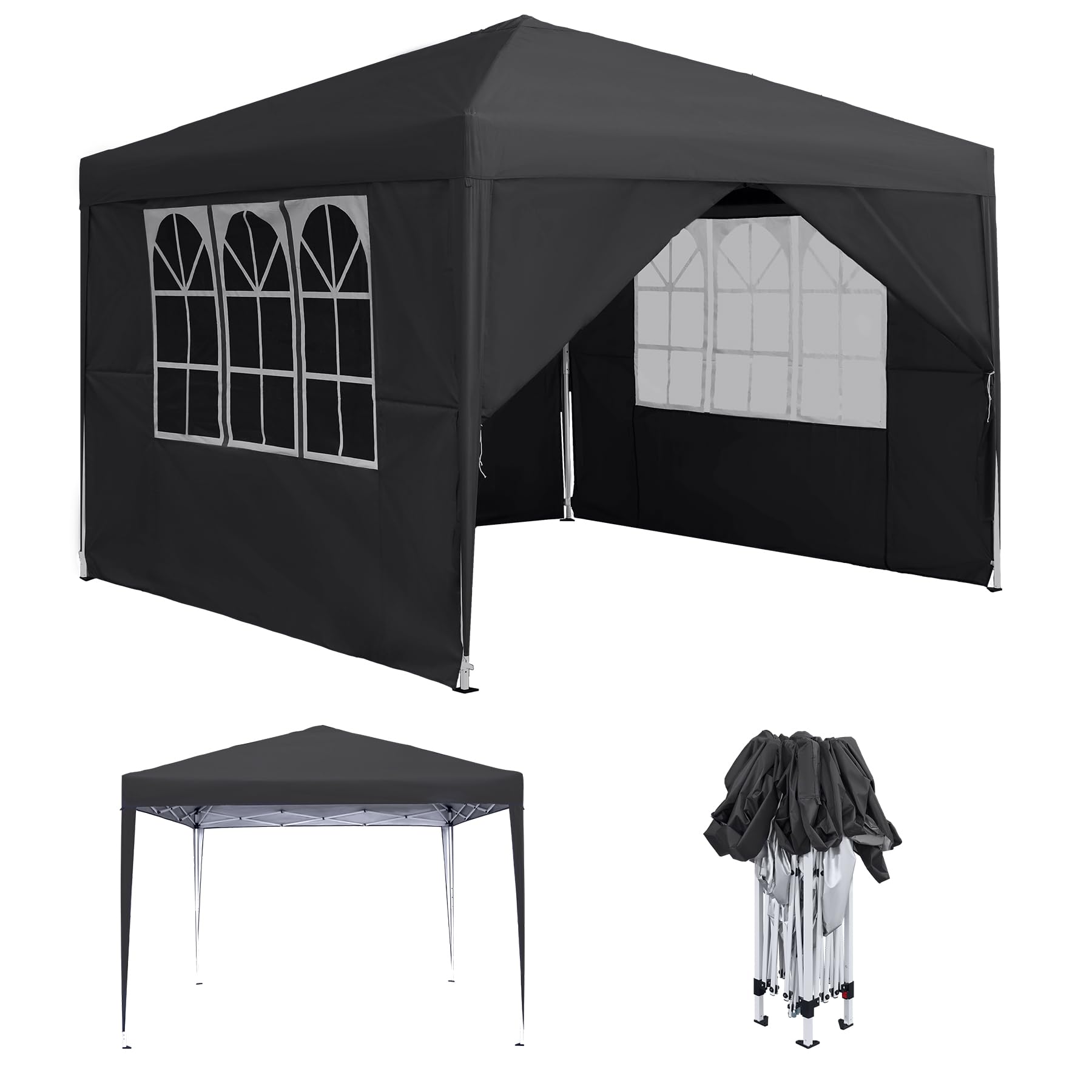 Tonnelle pliable - 2,5 x 2,5 m - Imperméable et stable - Résistante à l'hiver - Avec 4 panneaux latéraux et fenêtres - Tente de jardin pliable - Protection UV - Tente de réception pour