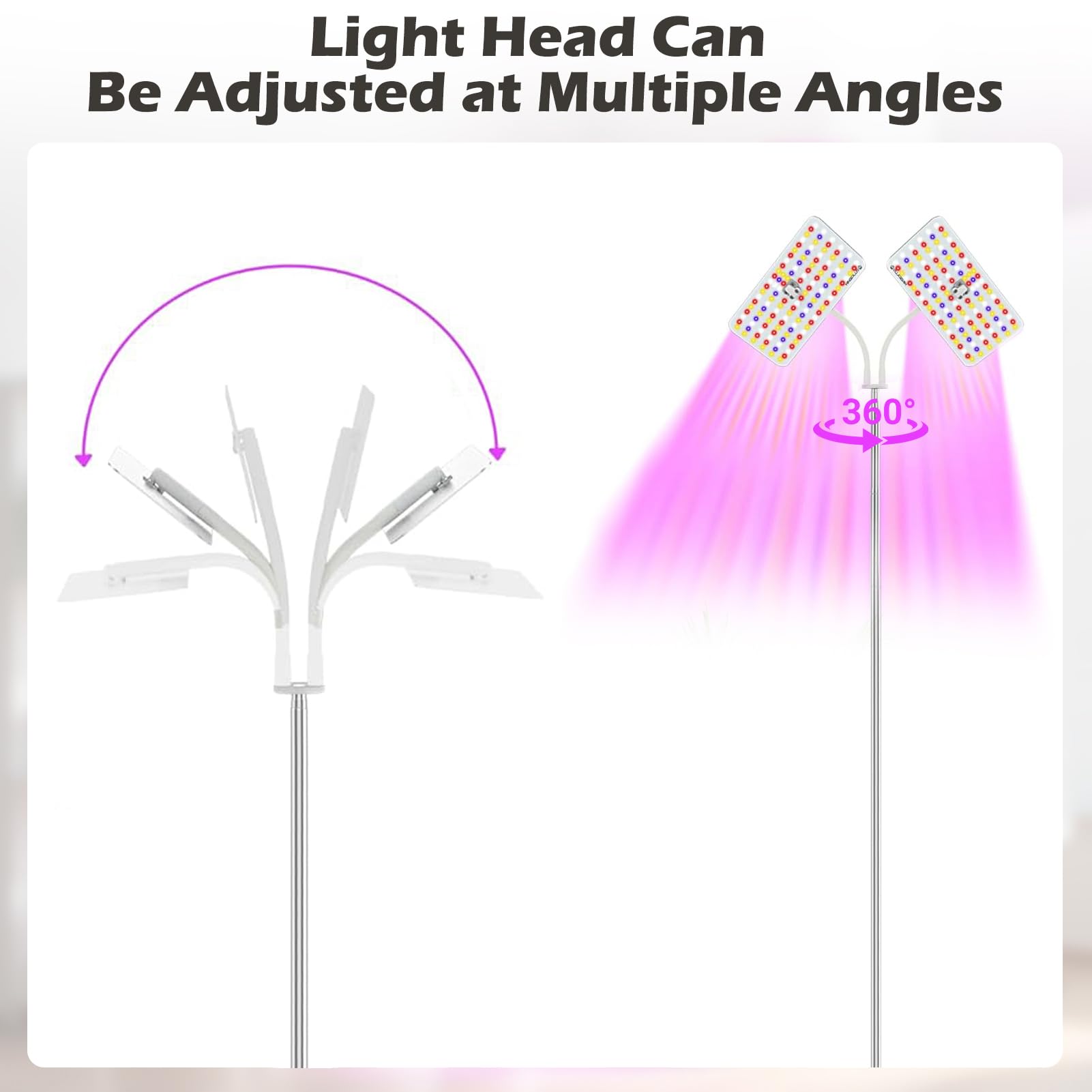 Lampe de croissance avec pied, lumière végétale à spectre complet hauteur réglable 70-180 cm & 3 modes d’éclairage, minuterie automatique marche/arrêt 3/9/12H (2 panneau d'éclairage)
