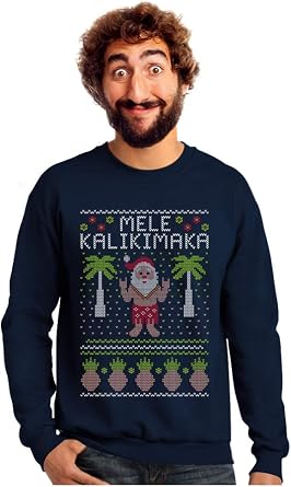 Tstars Mele Kalikimaka Sweatshirt Men Hawaiian Santa Ugly Christmas Sweater Style Shirt XX-Large Navy