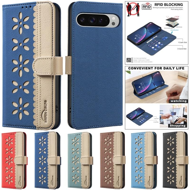 Housse Pixel 9 Pro 5G motif floral bleu clair pour vos sorties - 2