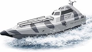High Speed Remote Control Turbojet Boat for Adults & Kids, 2.4GHz Fast RC Speedboat with Self-Righting, Easy Control Navy RC Warship, Proportional Throttle, Waterproof Jet Boat for Pool, Lake (Navy)