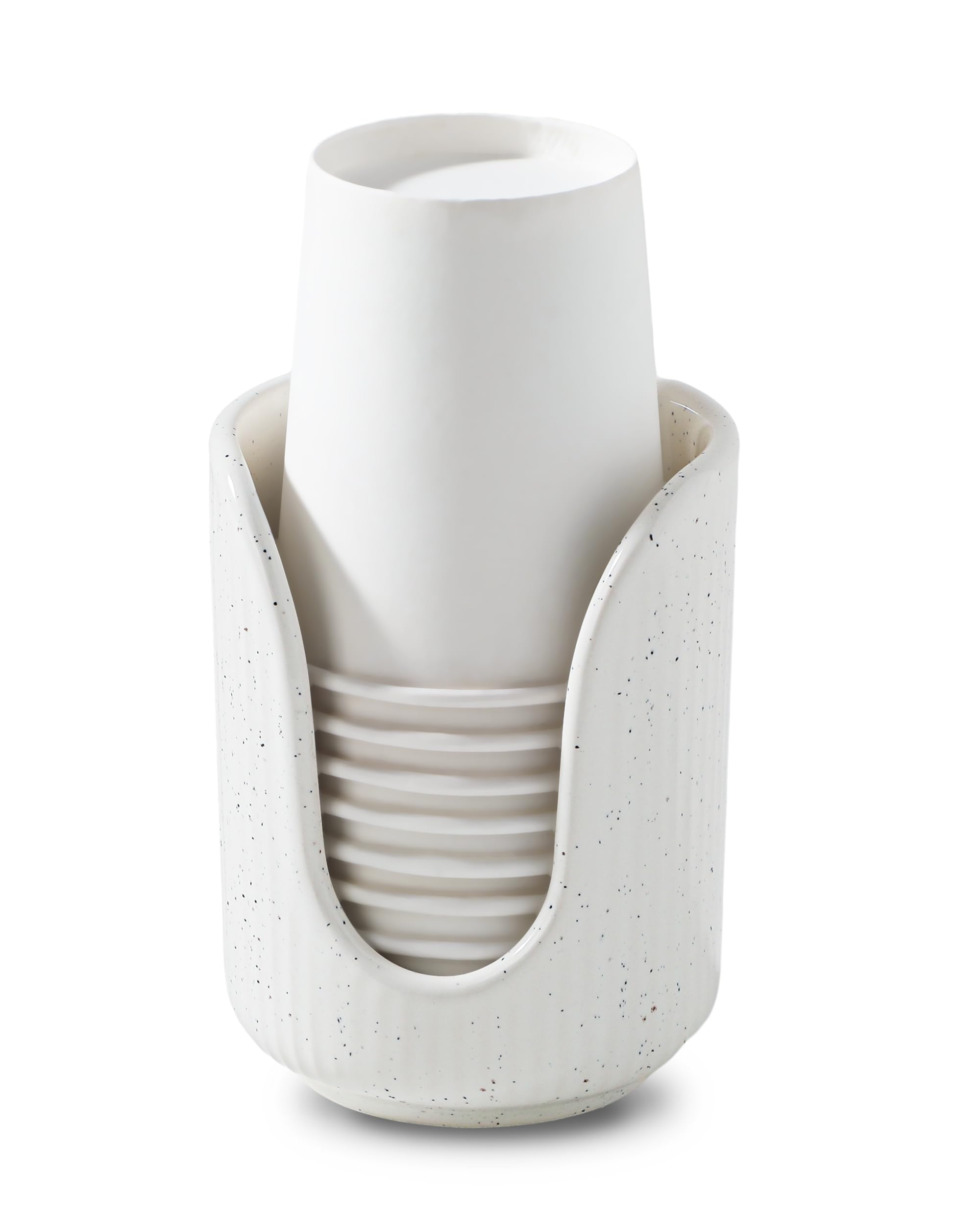 ABRUTY Bathroom Cup Dispenser, 3oz-4oz Ceramic Paper Cup Holder, Small Countertop Mouthwash Dixie Cups Accessories, for Vanity Countertops, Bathroom, Kitchen, and Dining Room, Sand