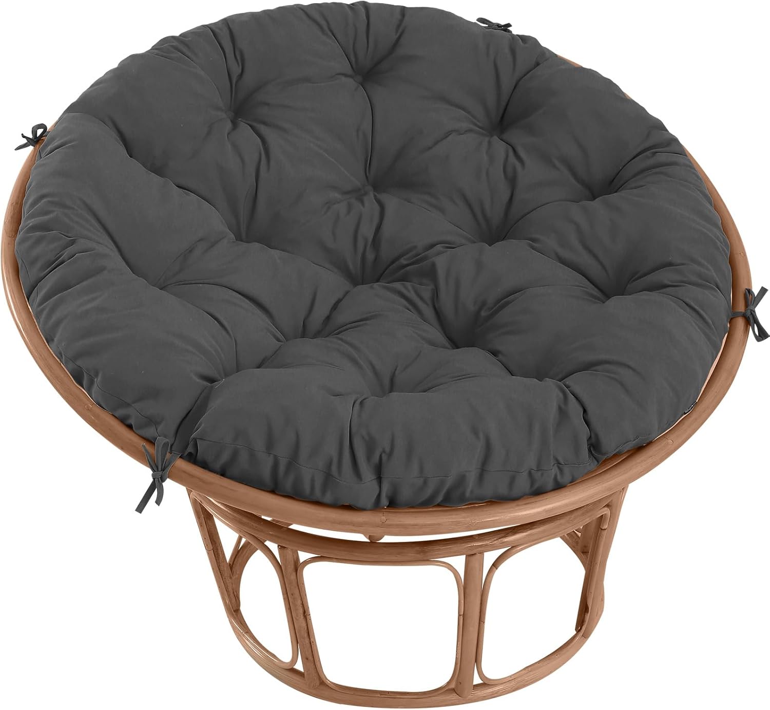 Papasan Chair Cushion Outdoor, Round Papasan Cushion Indoor with Ties, Waterproof Circle Seat Pad for Porch Patio Garden, 45 in Medium Grey, Cushion Only