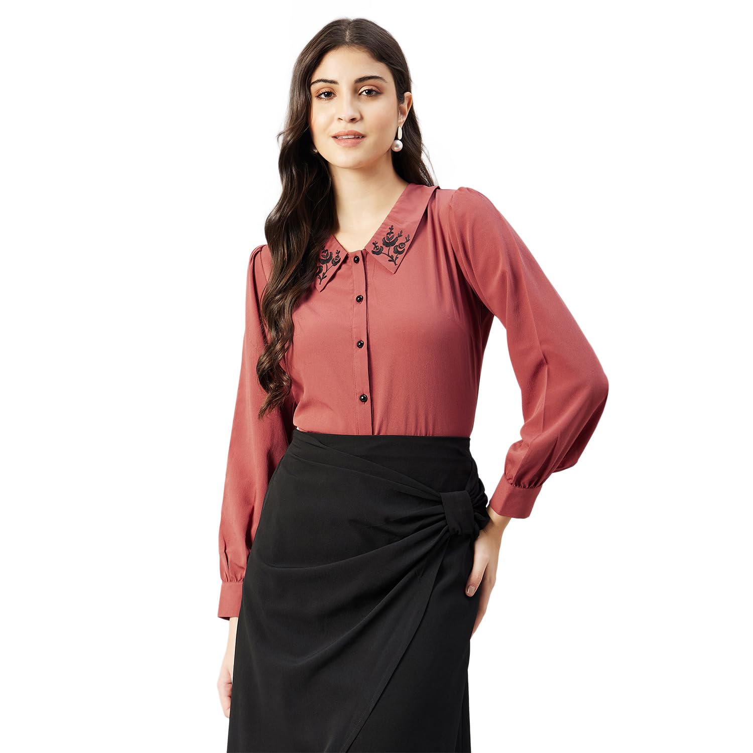 winered Woman Black Side Bow Crepe Skirt-picture-54