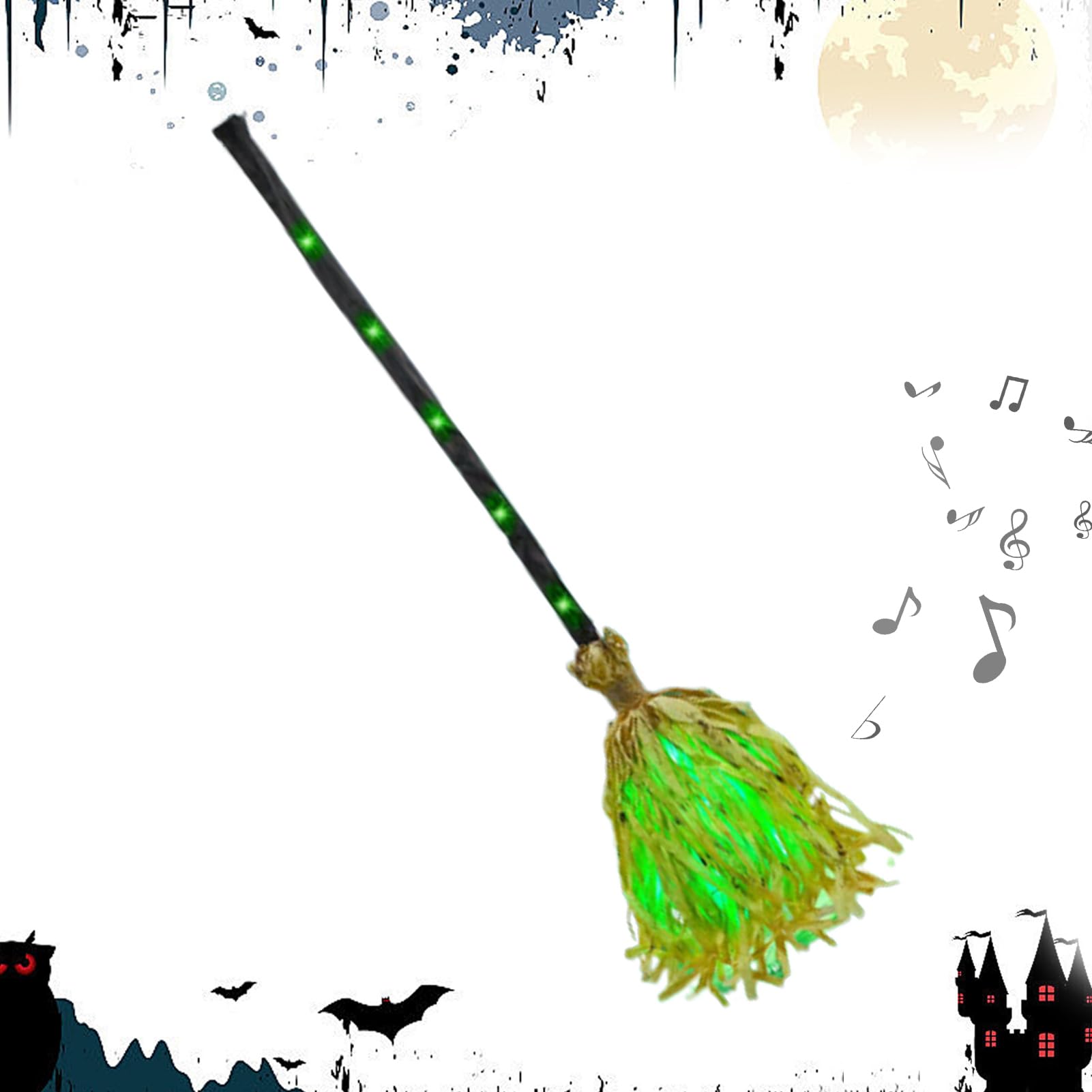 Halloweenowa miot?a, która si? porusza, nawiedzona ta?cz?ca czarownica miot?a dekoracja ?wi?teczna | dekoracje halloweenowe ze ?wiat?em d?wi?kowym imprez? drzwi wej?ciowe ?ciana pokój nawiedzony