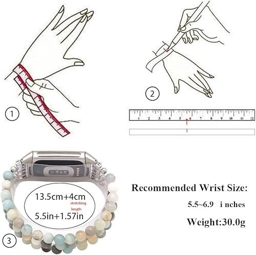 Miniatura 2 de C&L Accessories Compatible con Fitbit Charge 6/5 Pulsera de Reemplazo con Cuentas de Piedras Preciosas Naturales Hecha a Mano Ajustable para Mujeres