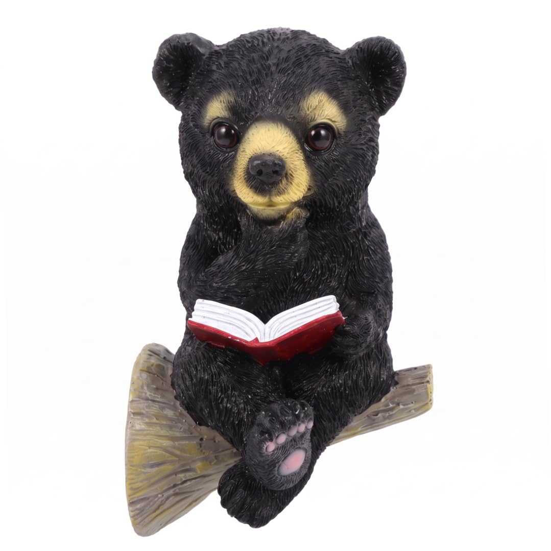 Otbushit Porch Animals with LED Light, Cute Bear Reading Book Garden Statue, Resin Animal Figurine Outdoor Decor, Yard Art Sculpture for Lawn, Yard, Patio, Porch Ornaments