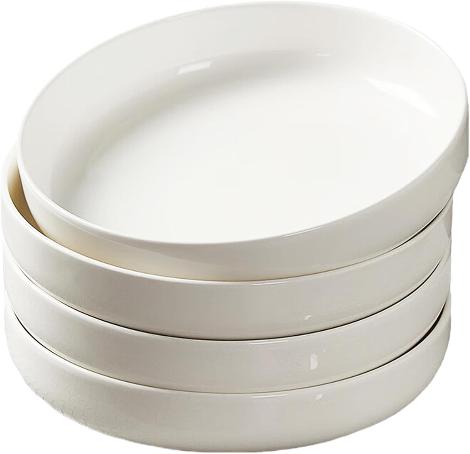 4 Pack Large Ceramic Pasta Bowls, Salad Bowls, Deep Plates, for Serving Soup, Pasta, Noodle, Compact Stack Bowl Set, Microwave and Dishwasher Safe, 8 Inch, White